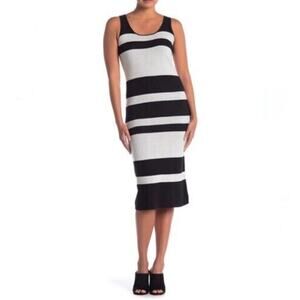 Catherine Malandrino Scoop Neck Black & White Stripe Sweater Dress Small NWT